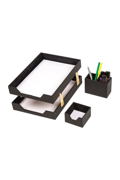 Deri 3 Parça Masa Üstü Seti Çiftli Evrak Rafı, Kalemlik Ve Notluk
