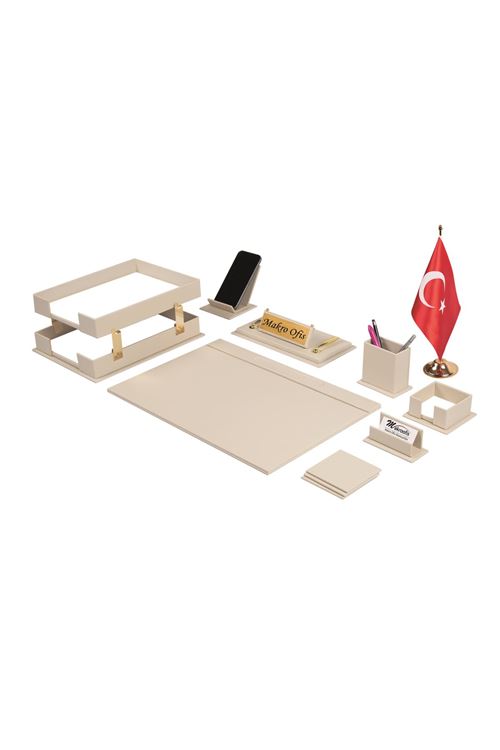 Liya sümen Takımı 11 Parça Krem Masa Bayraklı