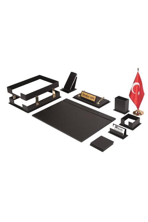 Liya sümen Takımı 11 Parça Siyah Masa Bayraklı