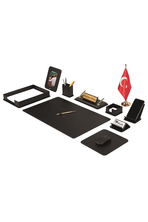 Dora Sümen Takımı 12 parça Siyah Masa Bayraklı  (Gold Aksesuarlı)