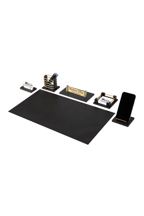 Eko502 Deri Sümen Takımı Siyah  6 Parça Gold Aksesuar