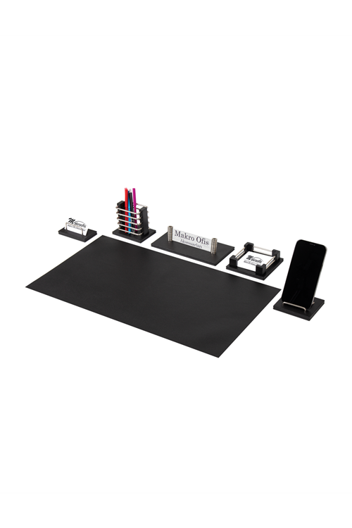 Eko502 Deri Sümen Takımı Siyah  6 Parça Gümüş Aksesuar