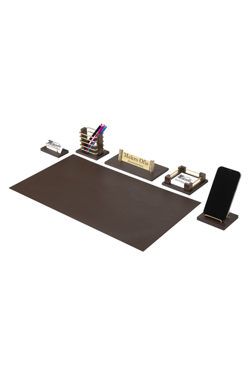 Eko502 Deri Sümen Takımı Kahve 6 Parça Gold Aksesuar