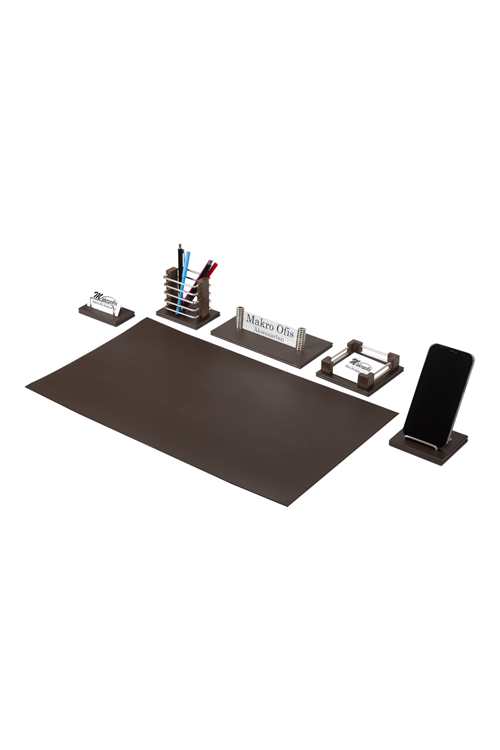 Eko502 Deri Sümen Takımı Kahve 6 Parça Gümüş Aksesuar