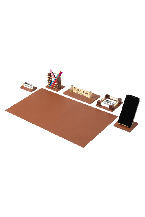 Eko502 Deri Sümen Takımı Taba 6 Parça Gold Aksesuar