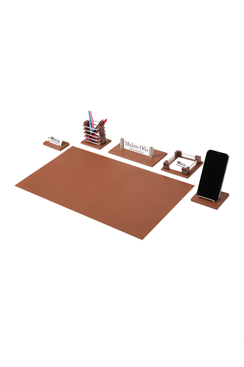 Eko502 Deri Sümen Takımı Taba 6 Parça Gümüş Aksesuar