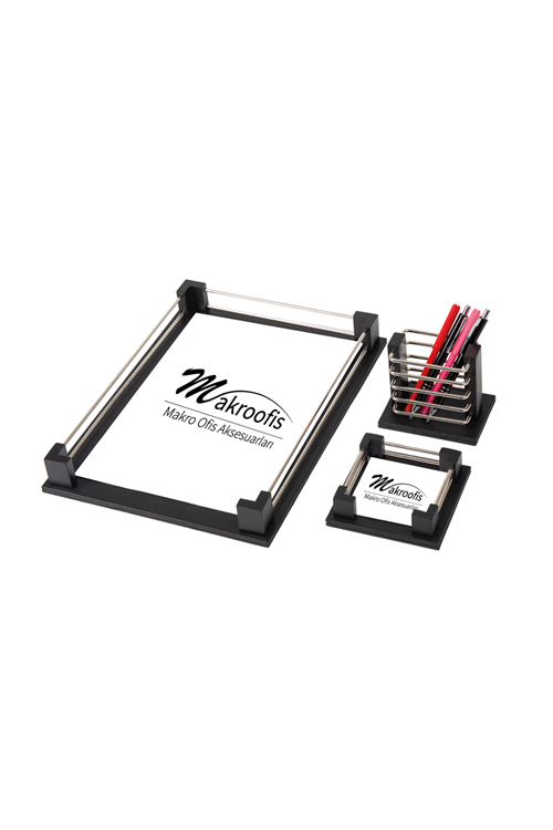   Eko500 Deri Evrak Raf Notluk Kalemlik Seti Siyah Gümüş Aksesuar