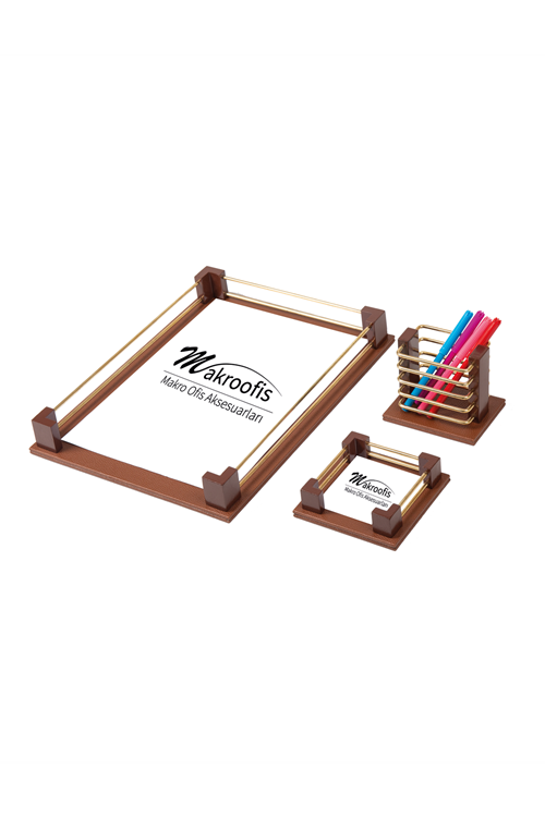   Eko500 Deri Evrak Raf Notluk Kalemlik Seti Taba Gold Aksesuar